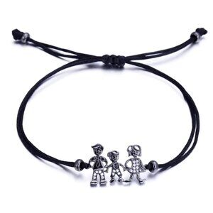 Family Bracelet Mom Dad Son Black Cord Cubic Zirconia
